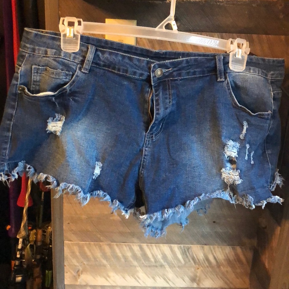 Denim shorts.